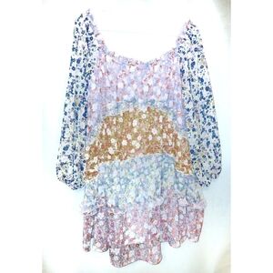 Romantic Girly Pastel Floral Tiered Ruffle Dress L